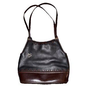 Brighton Pebbled Leather Bucket Shoulder Bag Purse Black And Brown With Charm